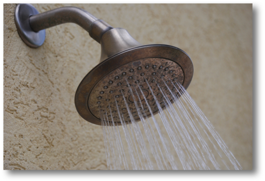 Outdoor shower with warm and cold water